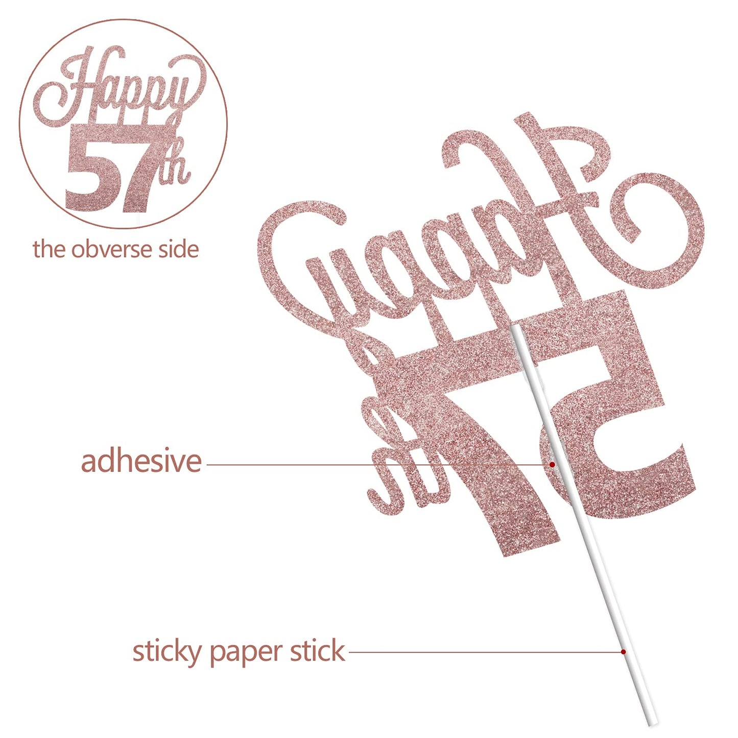 Lingteer Happy 57Th Birthday Cake Topper - Cheers To 57Th Birthday 57 Years Old Birthday Party Cake Decorations Sign.