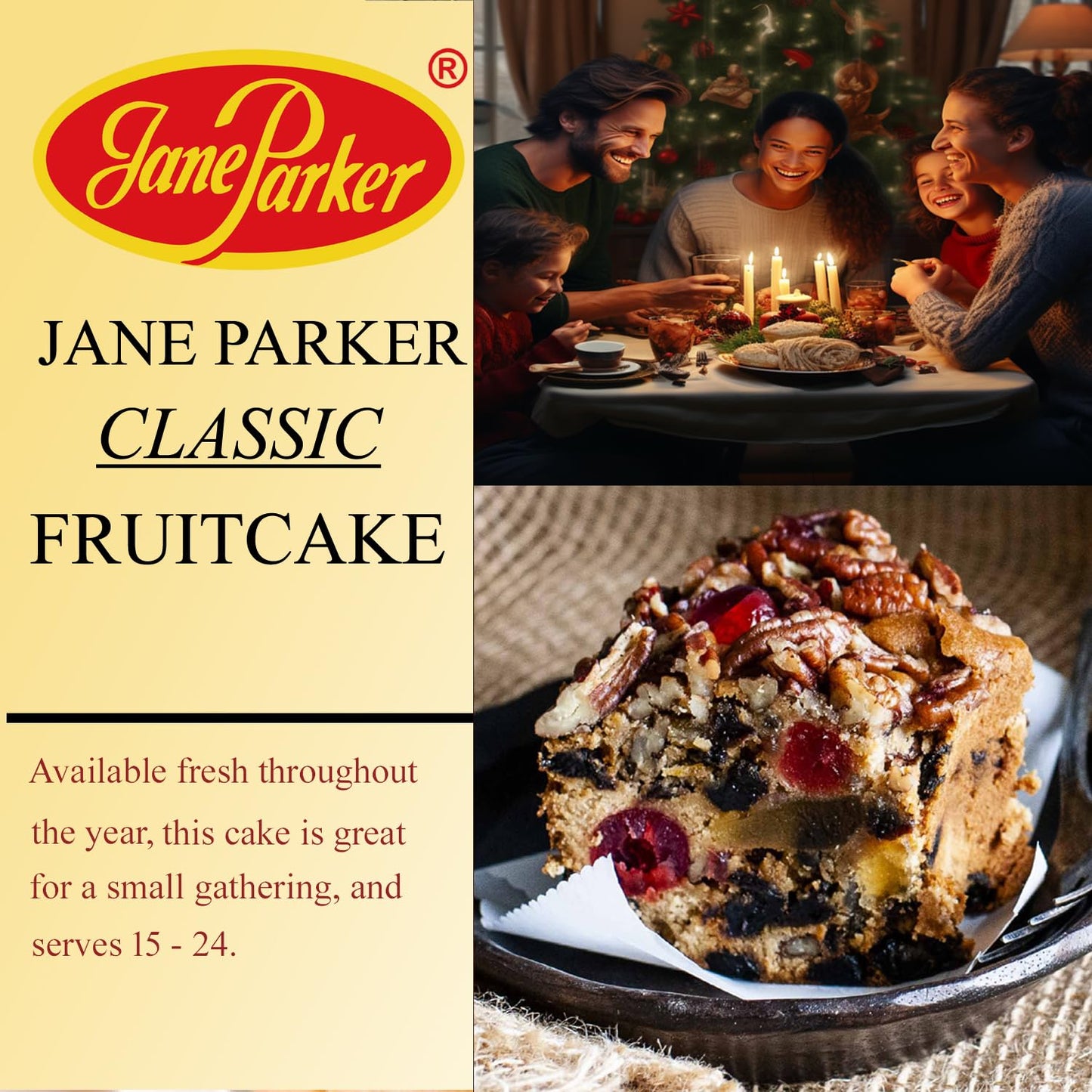 Jane Parker Fruitcake Classic Light Fruit Cake 3 Pound (48 Ounce) Ring