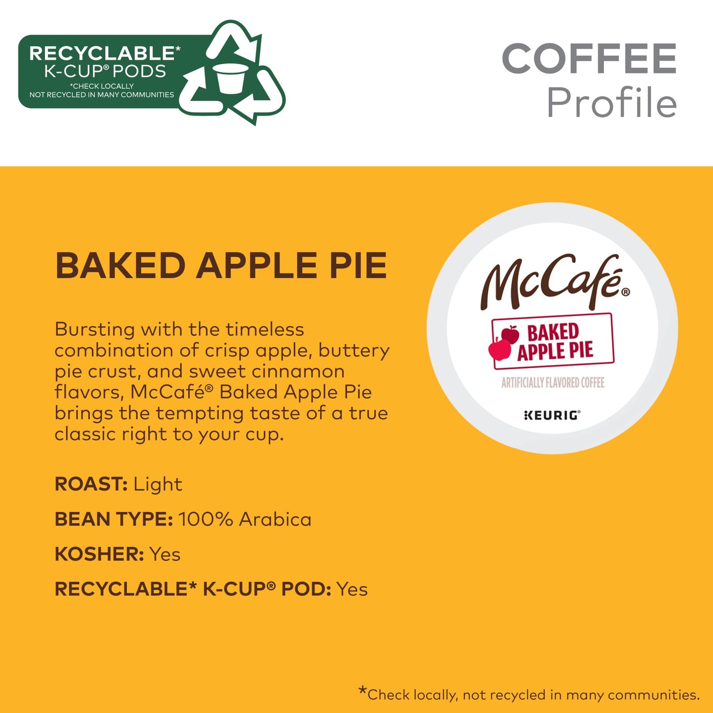 McCafe Baked Apple Pie Coffee K-Cup Pods, 60 Count (6 Packs of 10), Single Serve Coffee