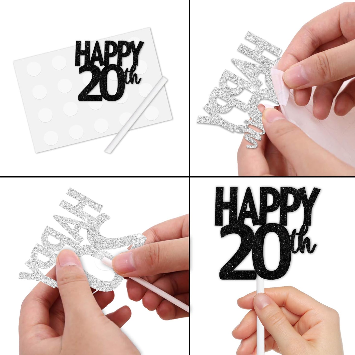 18Pcs Black Glitter Happy 20Th Dessert Cupcake Topper Pick For Funny Legend Since 2005 Theme Decor Supplies Men Women Happy 20 B