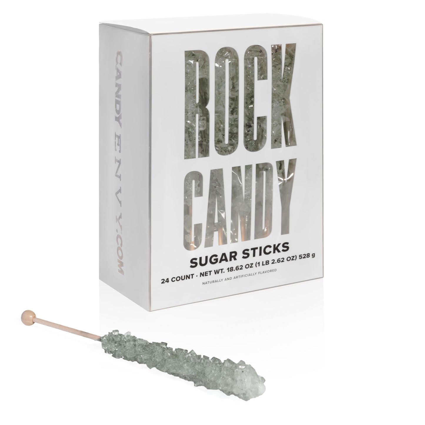 Candy Envy - Silver Rock Candy Sugar Sticks - Original Sugar Flavored - 24 Indiv. Wrapped