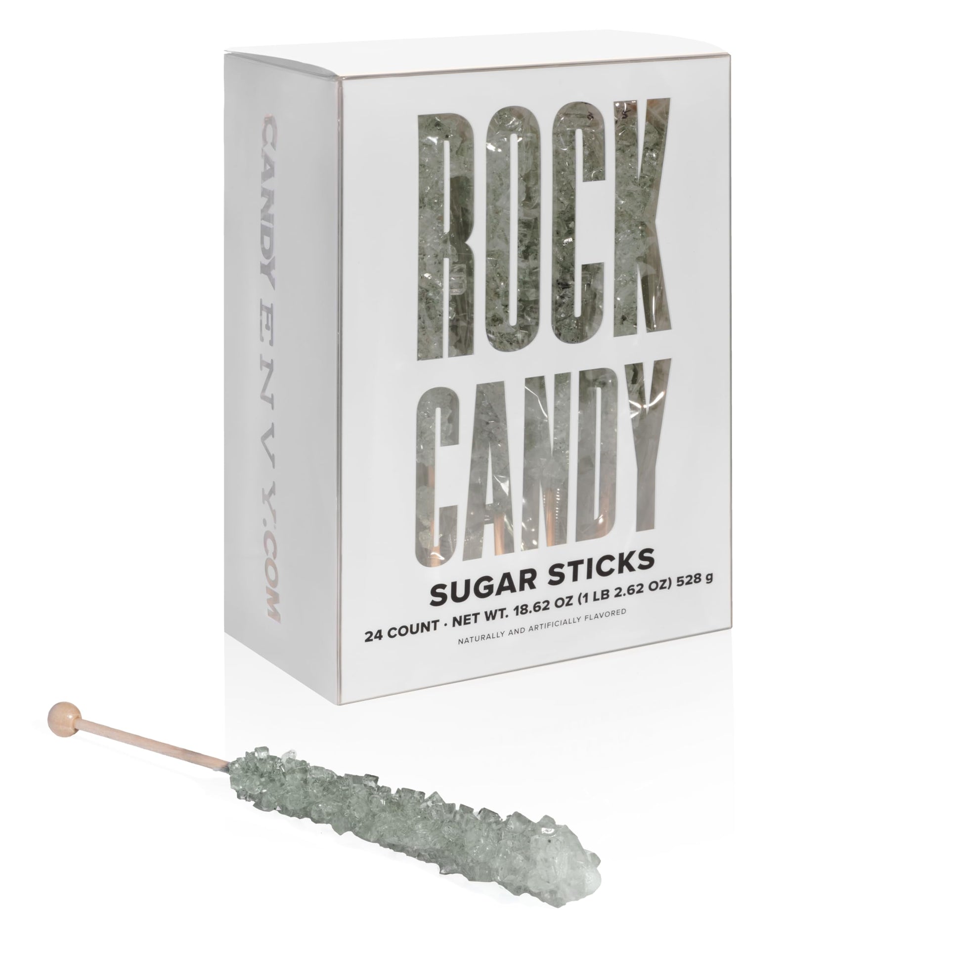 Candy Envy - Silver Rock Candy Sugar Sticks - Original Sugar Flavored - 24 Indiv. Wrapped