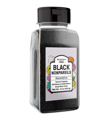 Unpretentious Black Nonpareils, 1 lb, Dessert Topping, Round Sprinkles, Deep Black Color