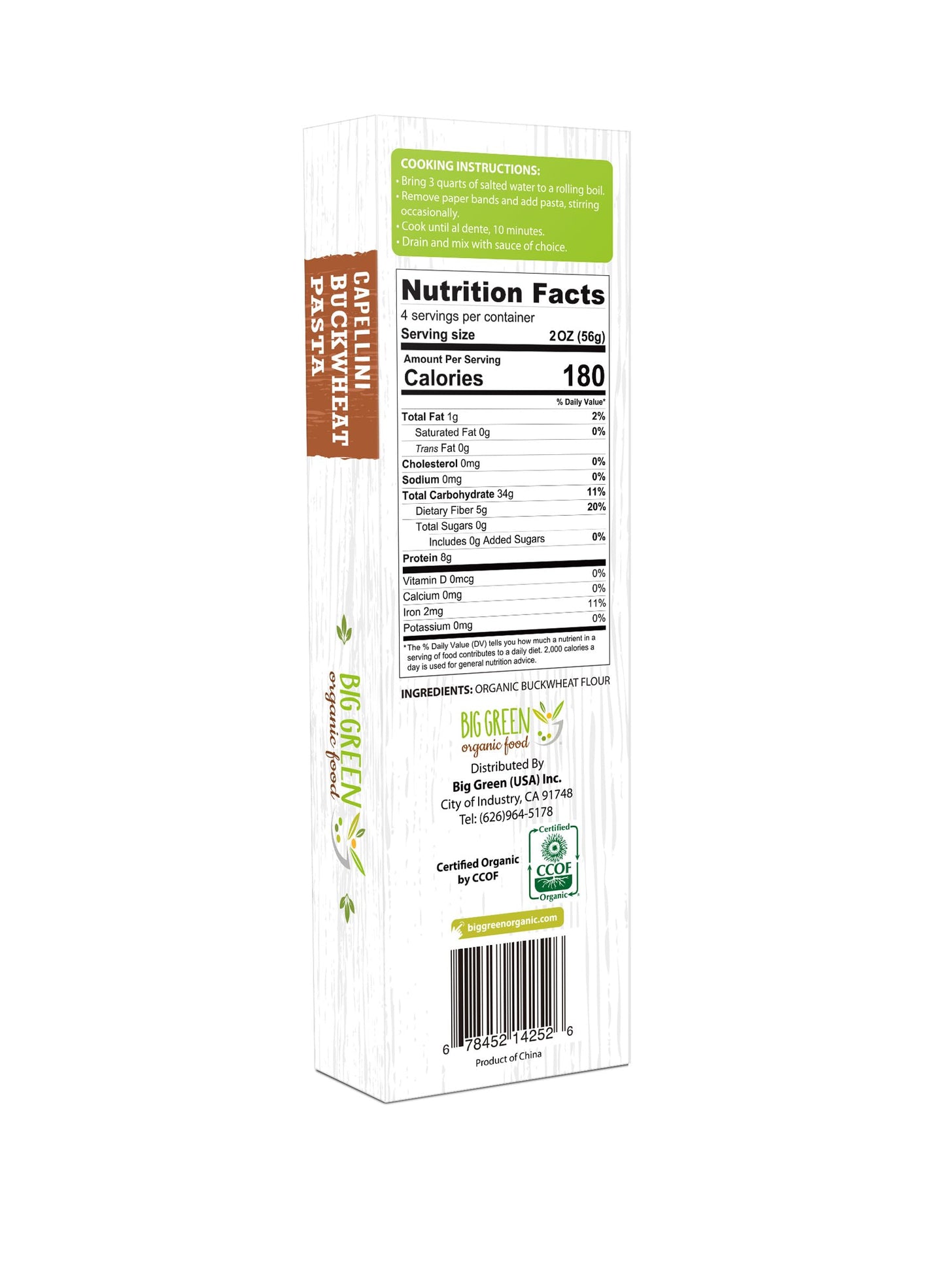 Big Green Organic Food- Organic Buckwheat Capellini, 8.8oz, 100% buckwheat, Gluten-Free, Non-GMO (3 Pack)