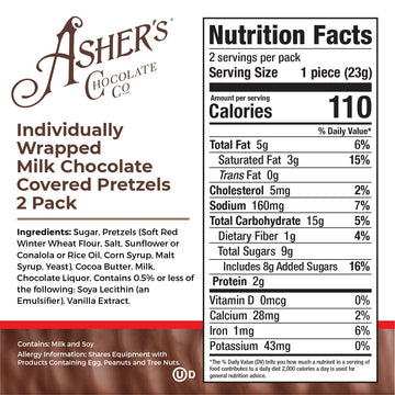 Ashers Chocolates Company, Delicious Chocolate Covered Pretzels, 2 Packs of Sweet and Salty Candies, Small Batches of Kosher Ch