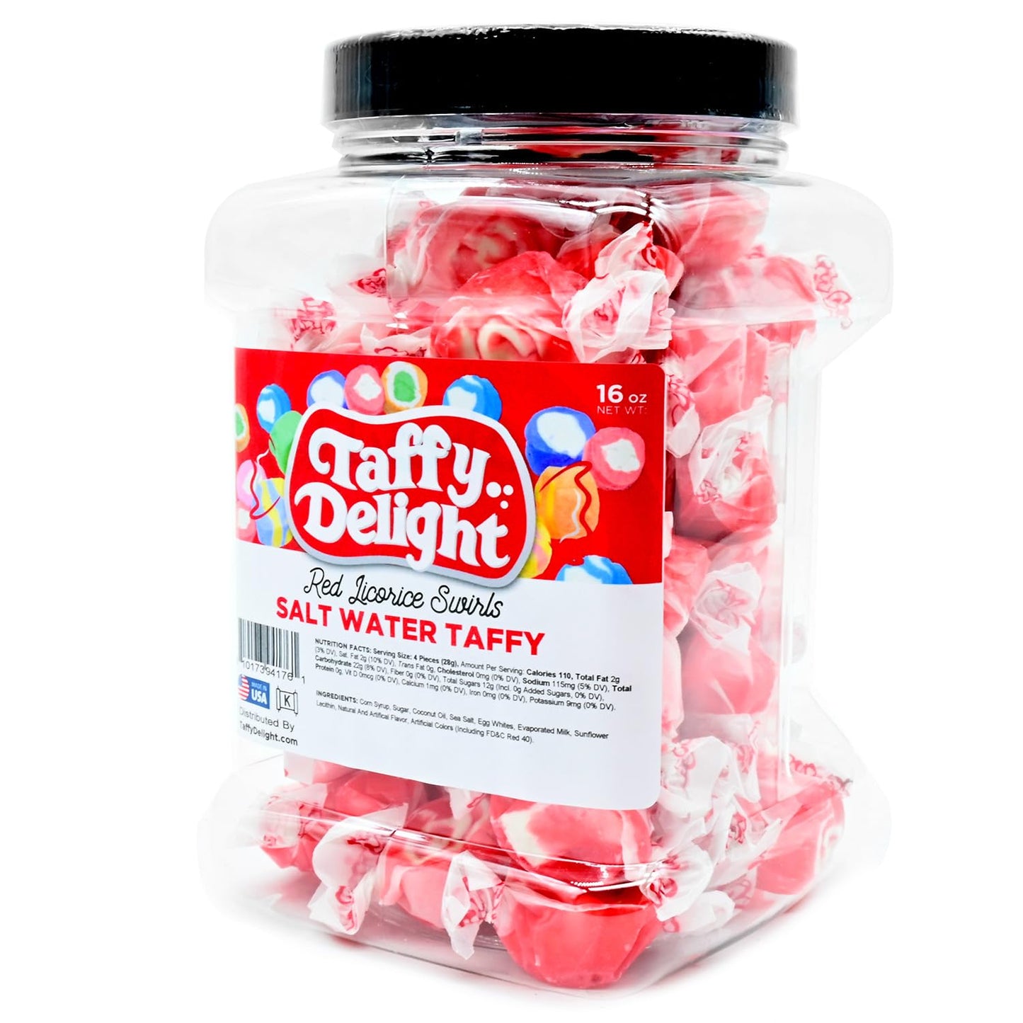 Taffy Delight Salt Water Taffy (16Oz, Red Licorice Swirls)