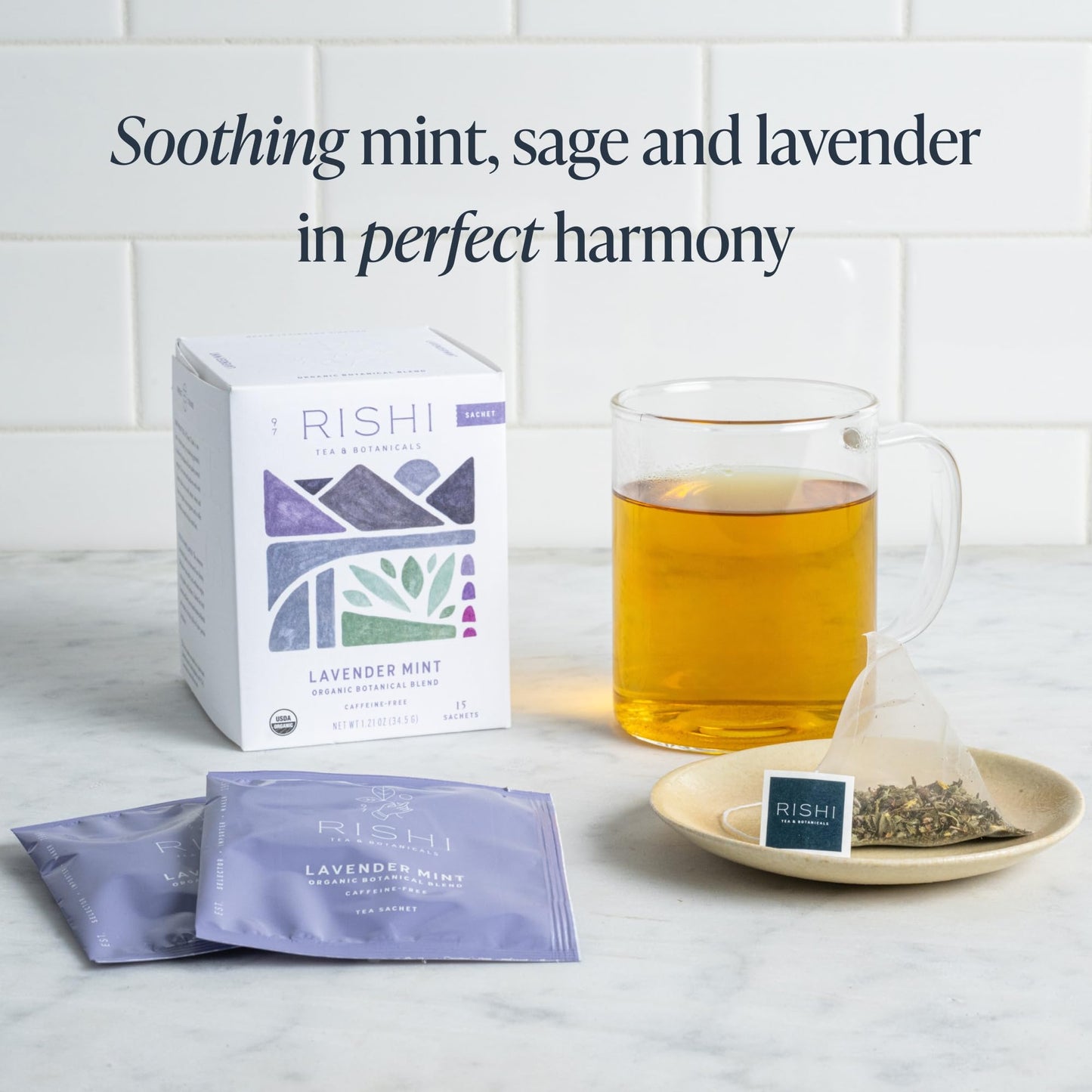 Rishi Tea Lavender Mint Herbal Tea - Organic, Caffeine Free - 15 Sachet Bags - Calming Lavender with Peppermint & Sage