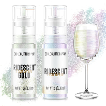 Edible Glitter Spray 2 Colors Iridescent & Iridescent Gold Food Grade Edible Glitter Set for Drink Cake Beverages Cupcakes Cake Pops and Cookies Decorating