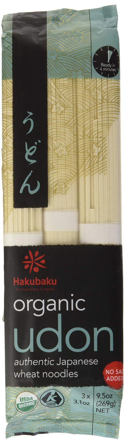 Hakubaku Organic Udon Authentic Japanese Wheat Noodles, No Salt Added, 9.5 Ounce