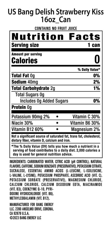 Bang Energy Delish Strawberry Kiss, Sugar-Free Energy Drink, 16 Fl Oz (Pack of 12)