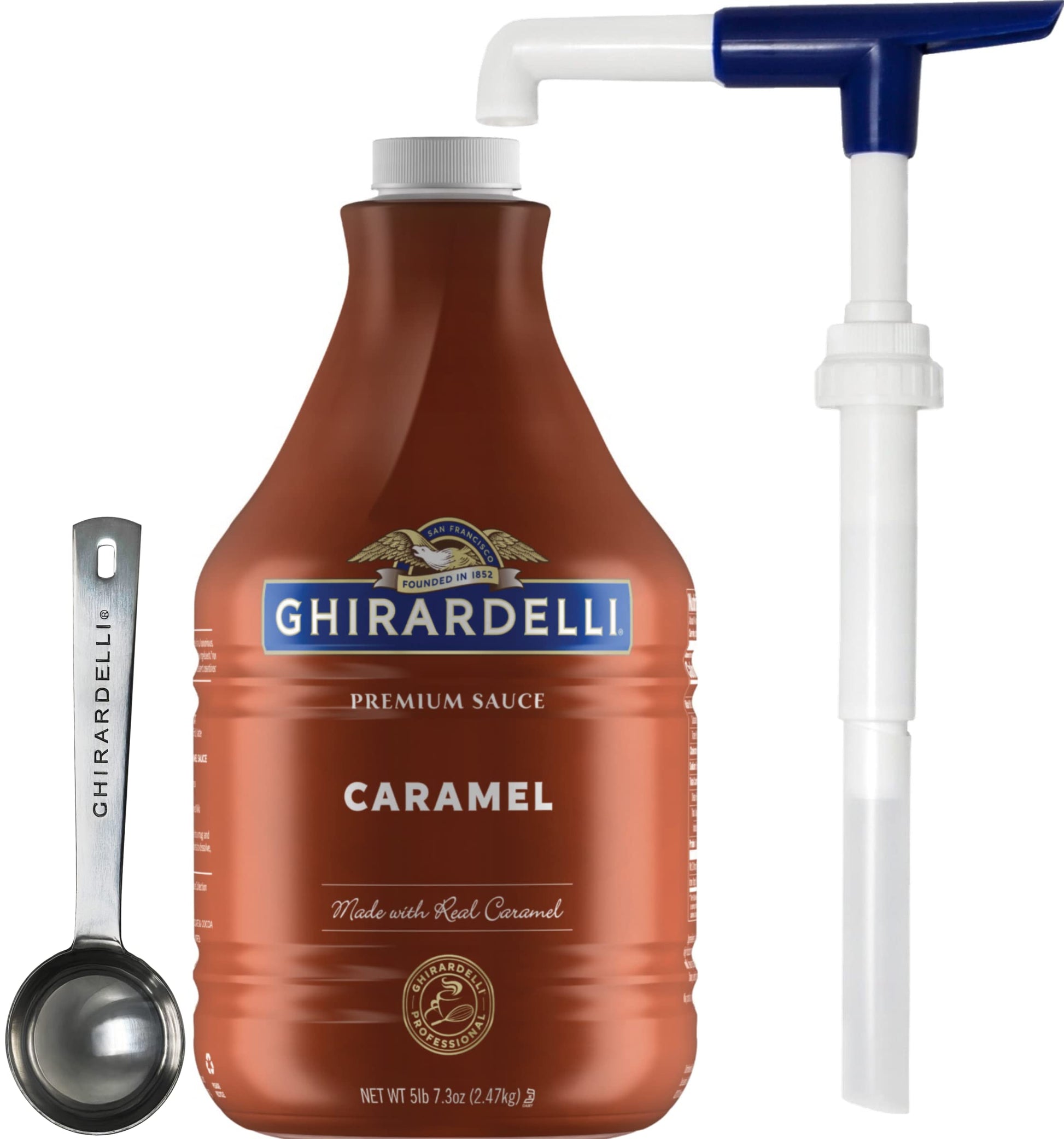 Ghirardelli - 87.3 Ounce Creamy Caramel Sauce Bottle With Ghirardelli Stamped Barista Spoon & Pump