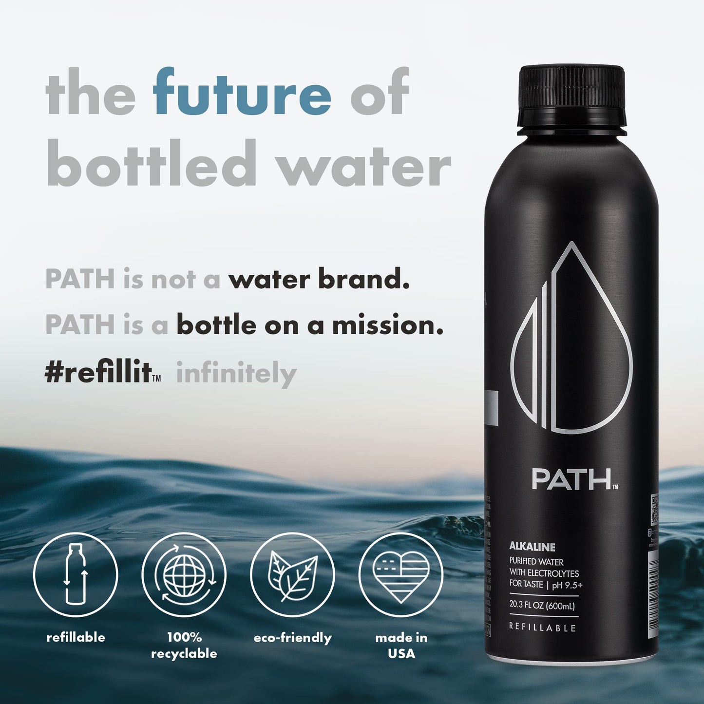 PATHWATER Alkaline Bottled Water - 9.5 pH, Electrolytes, BPA-Free - 20.3 fl oz (Pack of 12)
