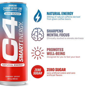 Cellucor C4 Smart Energy Drink - Sugar Free Performance Fuel, 12 Fl Oz (Pack of 12), Freedom Ice, Clear
