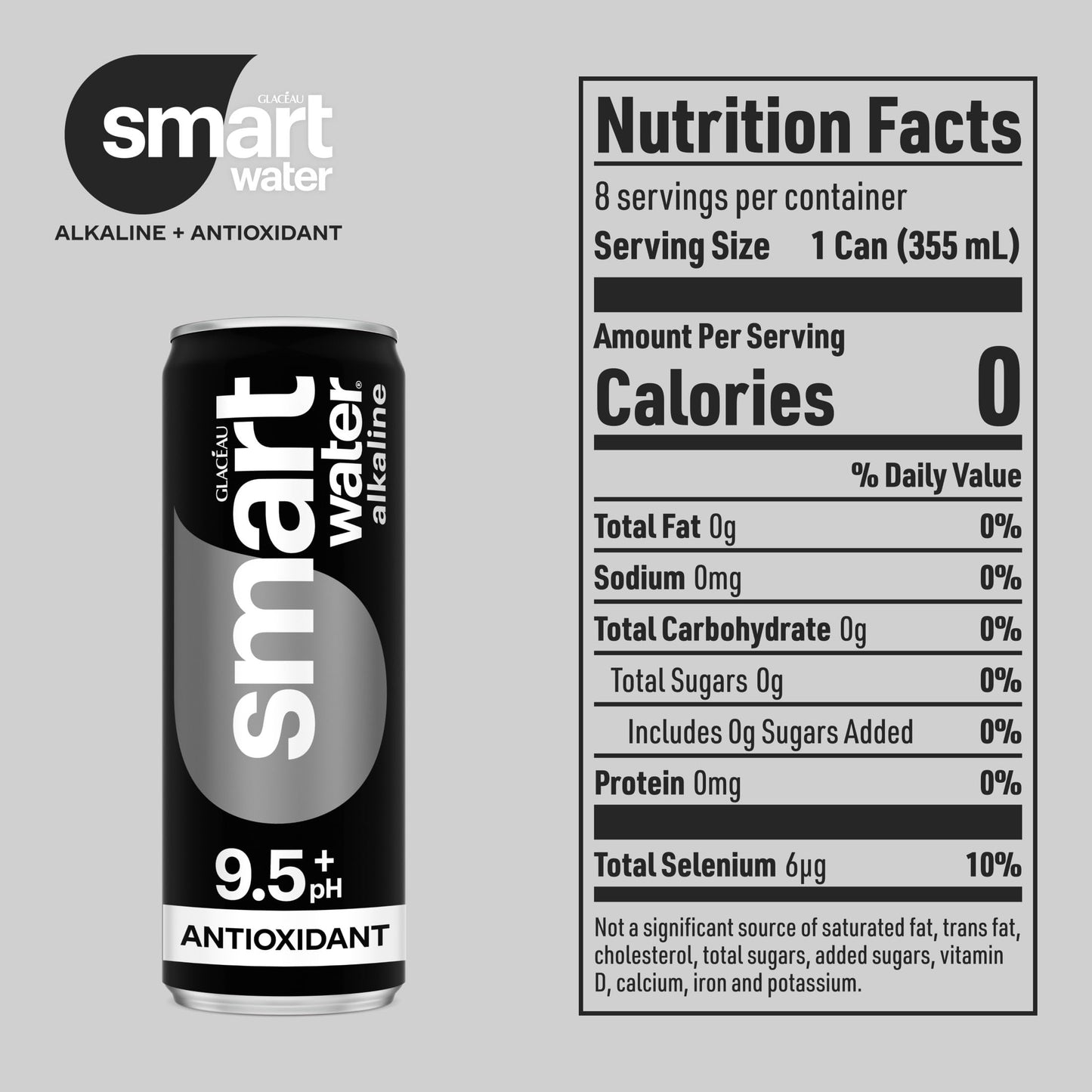 smartwater Alkaline + Antioxidant Water, 12oz Can, 8-Pack - Pure Refreshment in Convenient Aluminum Packaging