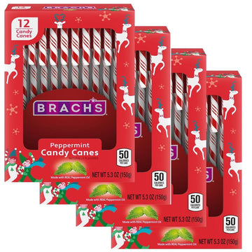 Brachs Bobs Red & White Peppermint Candy Canes, Naturally Flavored Christmas Candy, Stocking Stuffers For Kids, Holiday Classic,