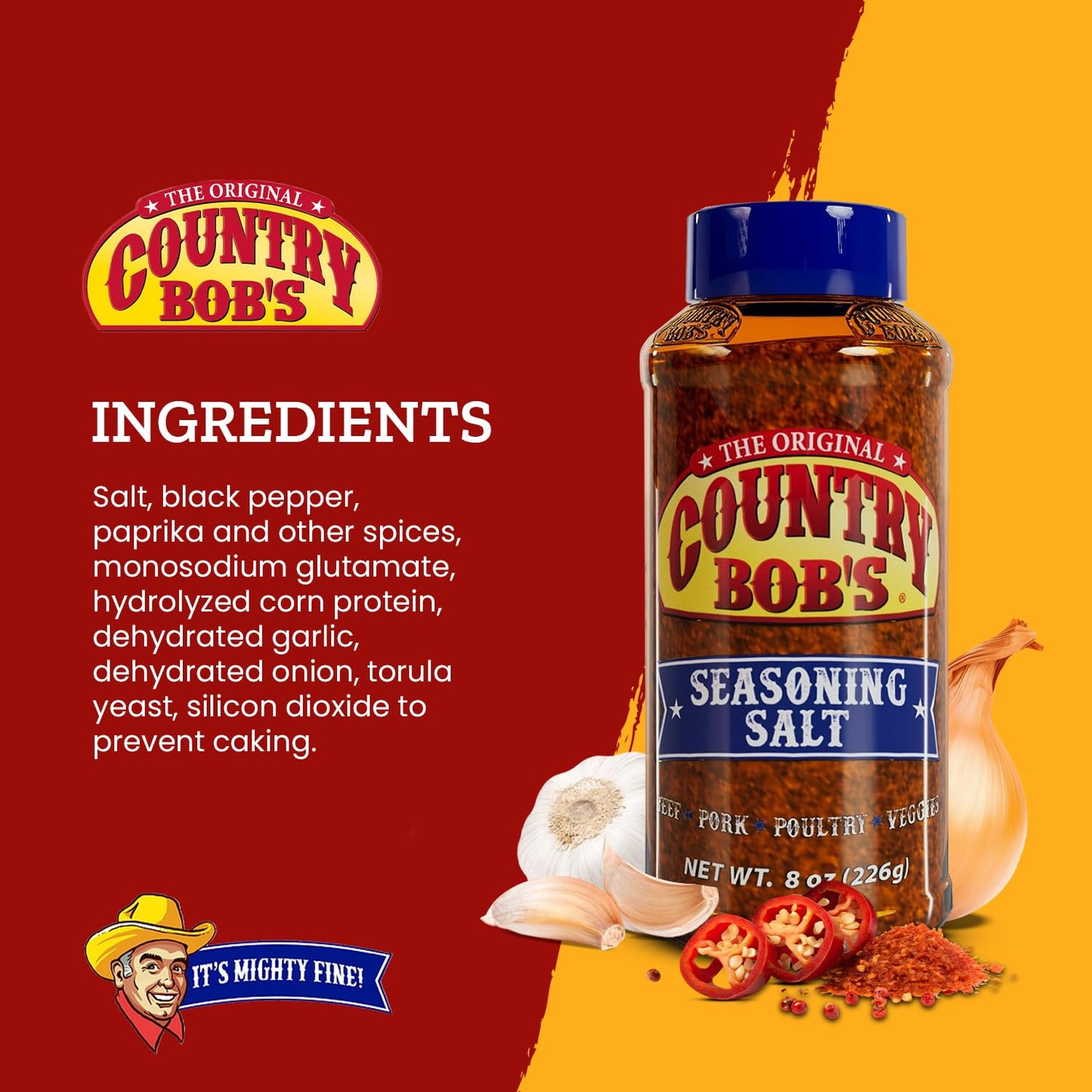 Country Bob's Original Seasoning Salt - Salty n Peppery Blend with Garlic-y Goodness and Paprika Punch - Ideal for Soups, Stews,