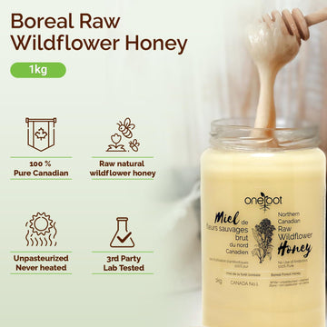 Oneroot 100% Canadian Flower Honey - 1kg / 2.2lbs, Honey Wildflower Unfiltered, Unheated & Creamed, Nutrient Rich Raw Wildflower