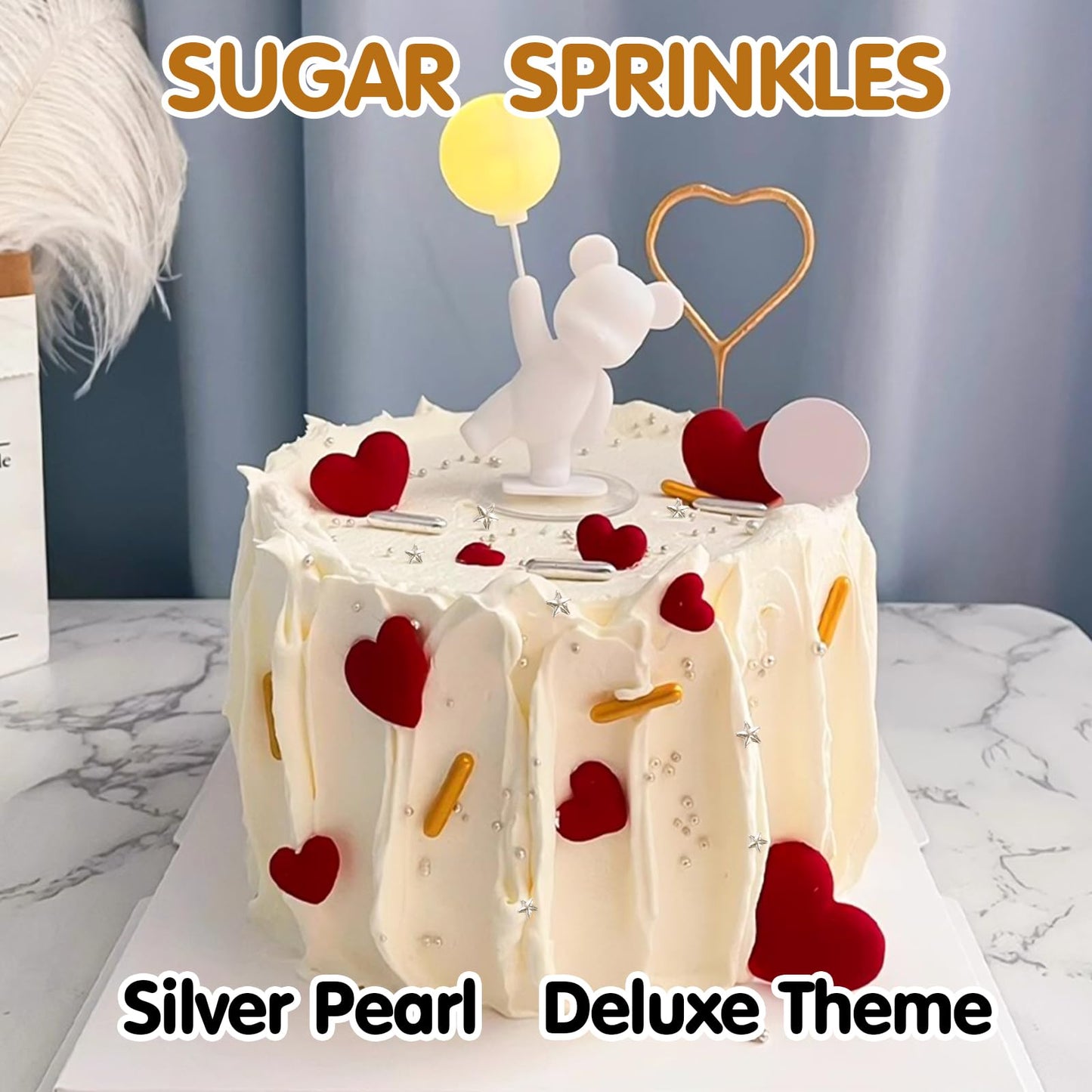 Sugarzy Christmas Silver Pearl Sugar Sprinkles, Edible Star Candy, 130g/4.58oz, Baking Cake Decorations, Cupcake Toppers