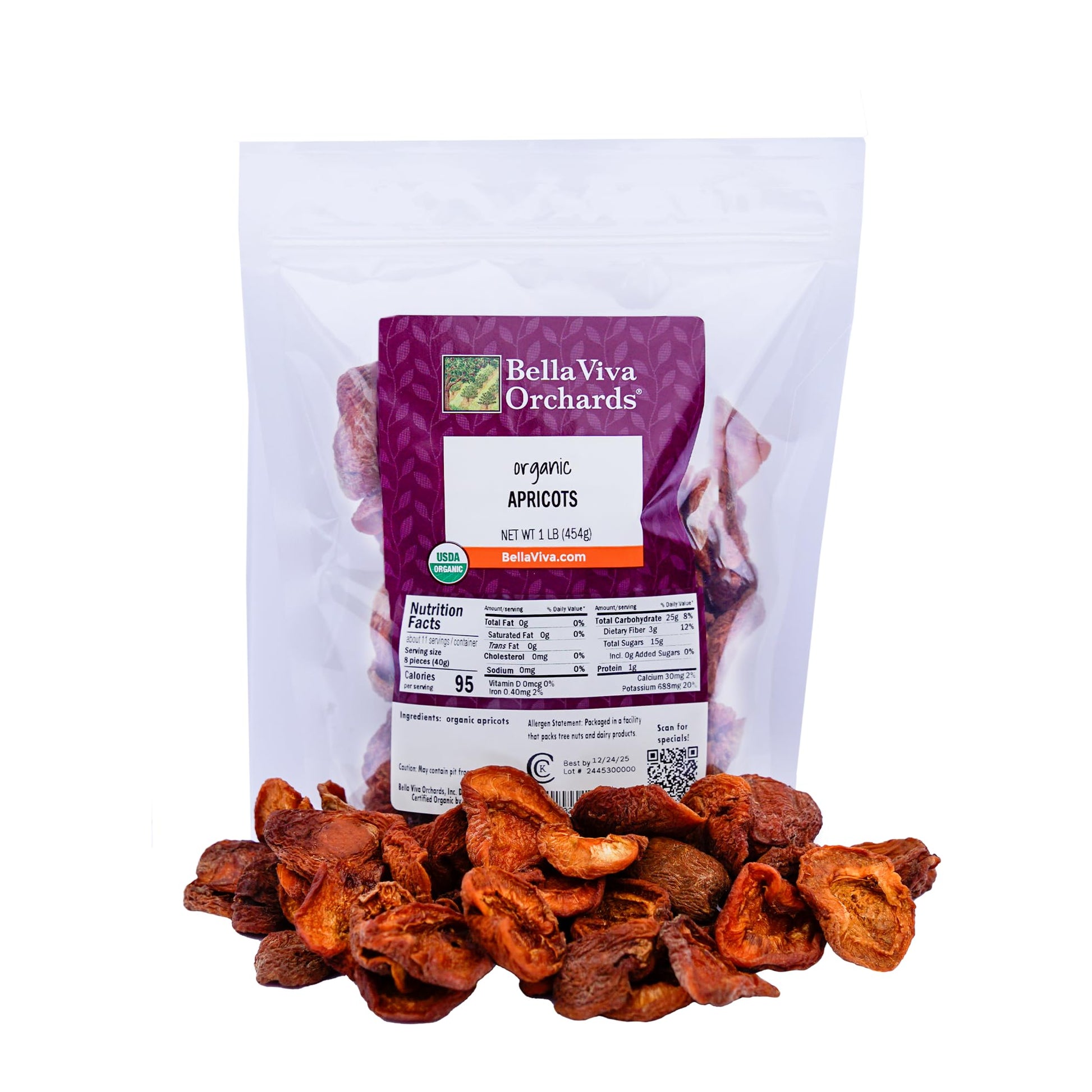 Bella Viva Orchards Organic Dried California Apricots (1 lb) - No Sugar Added, Dried Fruit Healthy Snack