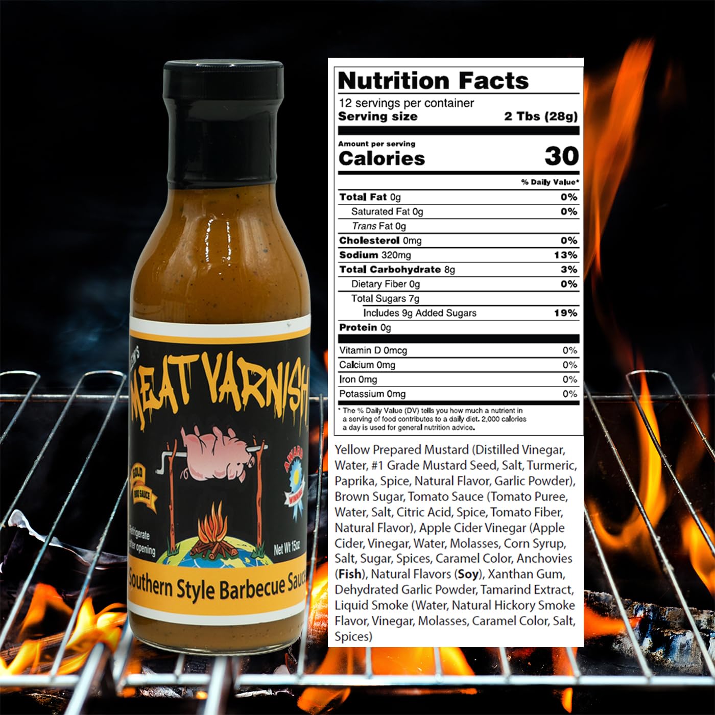 Lems Meat Varnish BBQ Sauce for Meat, Pork, Chicken - 15 oz Bottle - Ideal for Grilling, smoky aroma, Marinating, Basting