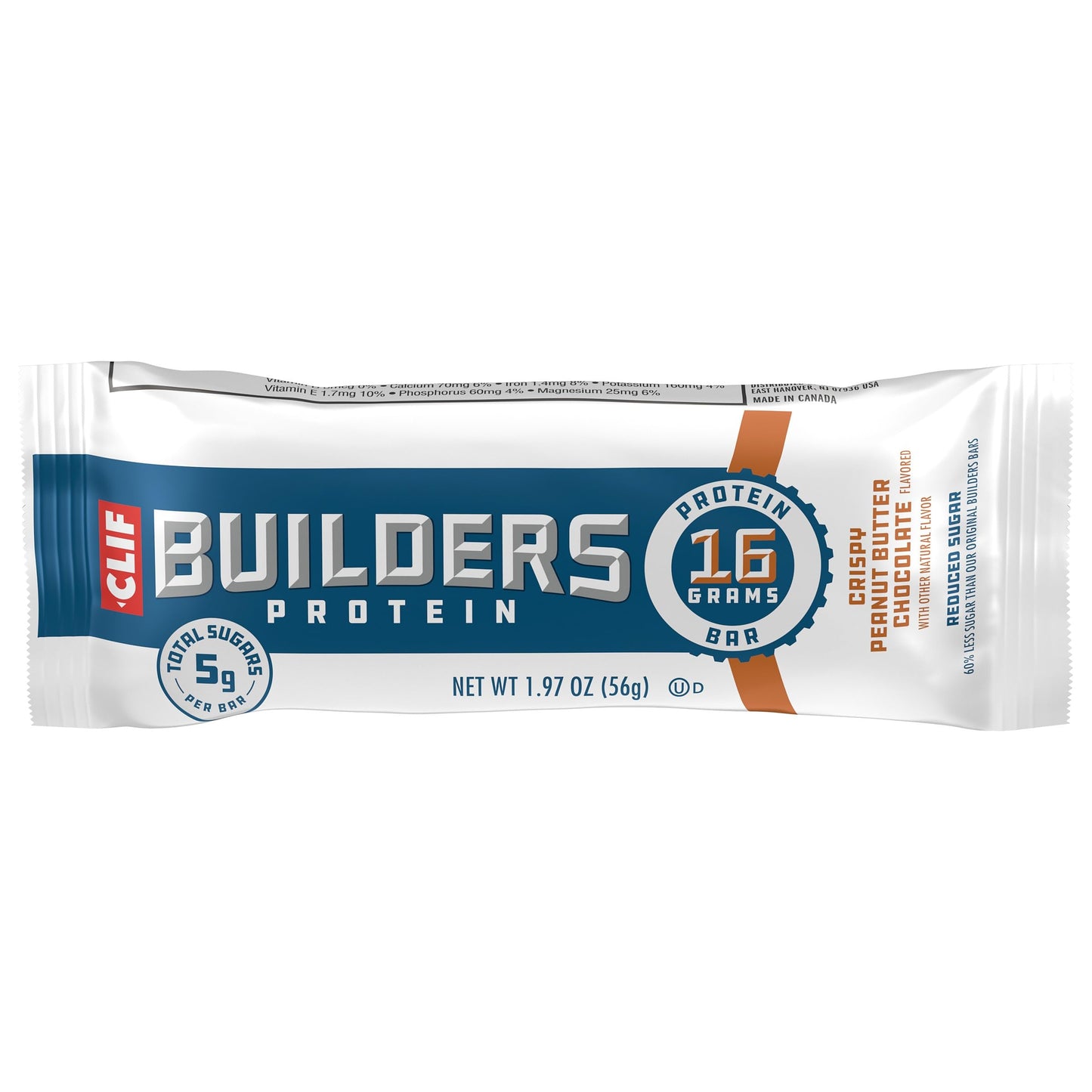 Clif Builders Protein Bars - Crispy Peanut Butter Chocolate - Reduced Sugar - Gluten Free - 16g Protein - 1.97 oz (6 Pack)