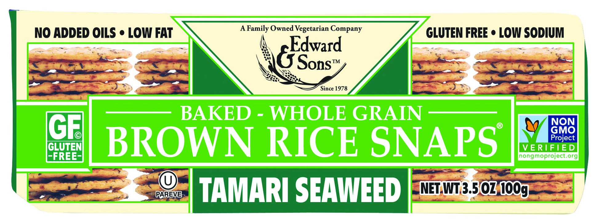 Edward & Sons Brown Rice Snaps Tamari Sea , 3.5 Ounce Packs (Pack of 12)
