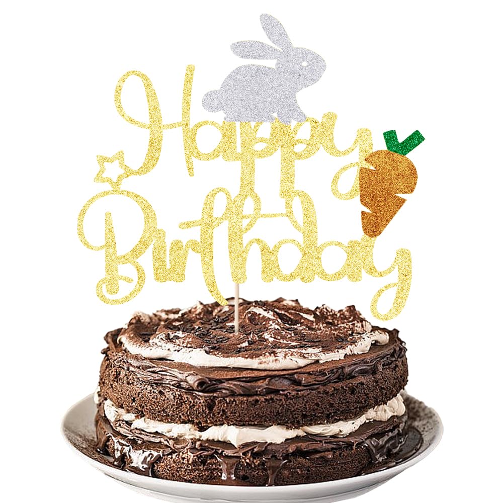Happy Easter Birthday Cake Topper Cute Bunny Cake Topper Happy Easter Festival Spring Theme Kids Girls Boys Birthday Decoration
