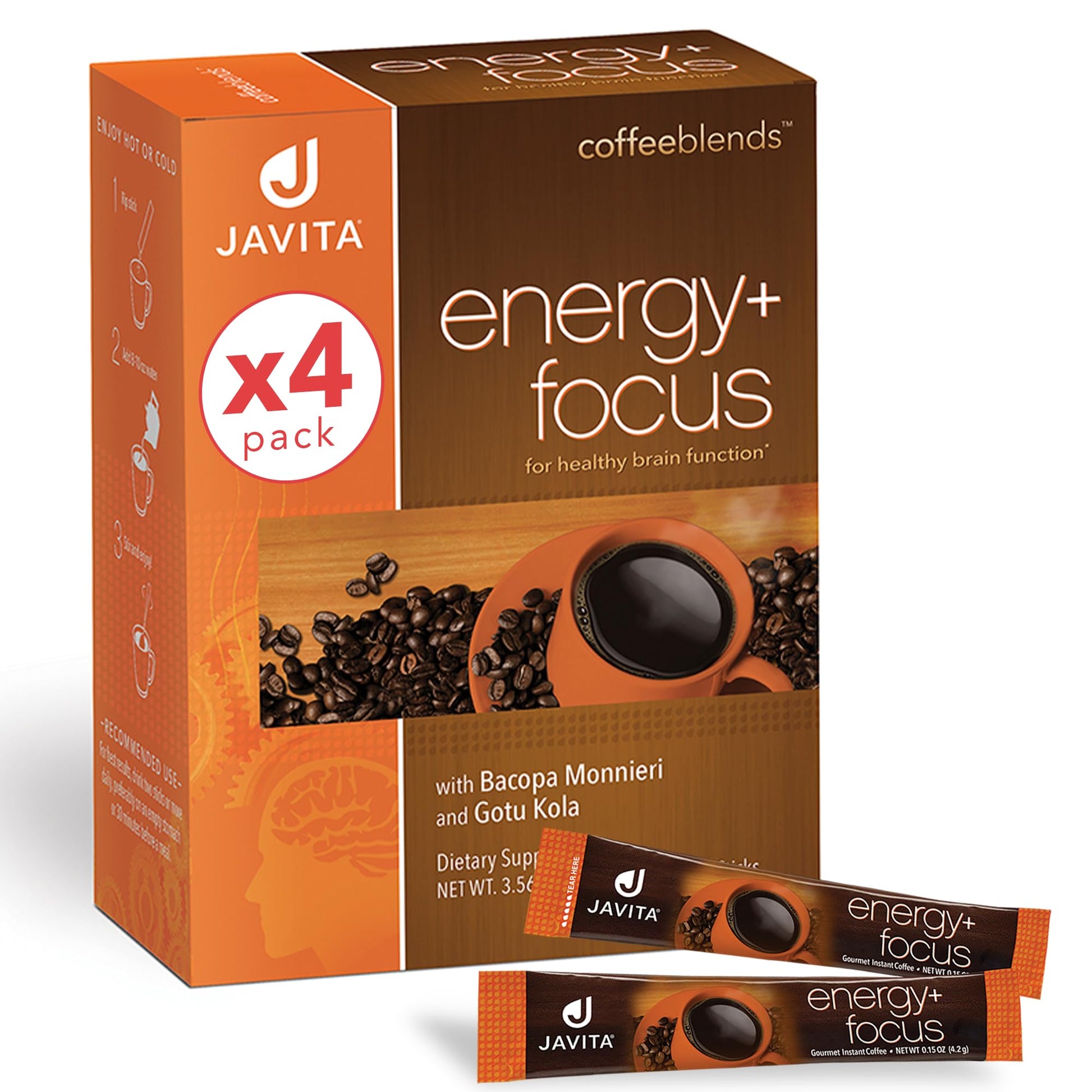Javita Energy + Focus Instant Coffee Packets, 24 Count (Pack of 3), South American Blend, Keto Friendly