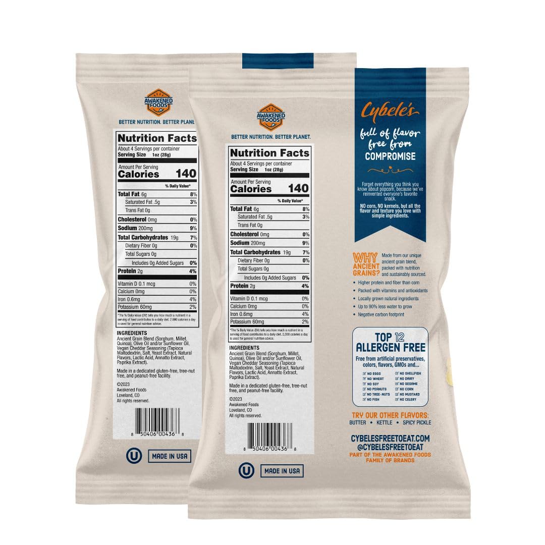 Cybele'S Free-To-Eat Ancient Grain Pops - Healthy Snacks, All Natural, Gluten-Free, Vegan, No Preservatives Or Additives (Chedda