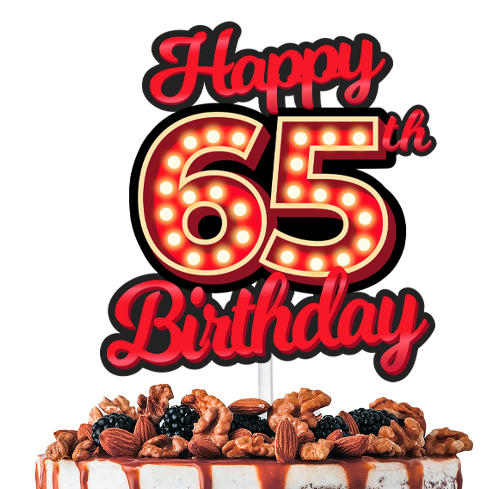 Happy 65Th Birthday Cake Topper Fluorescent Flashing Night Out Hen Movie Nightclub Theme Decor Supplies Woman Man Happy Birthday