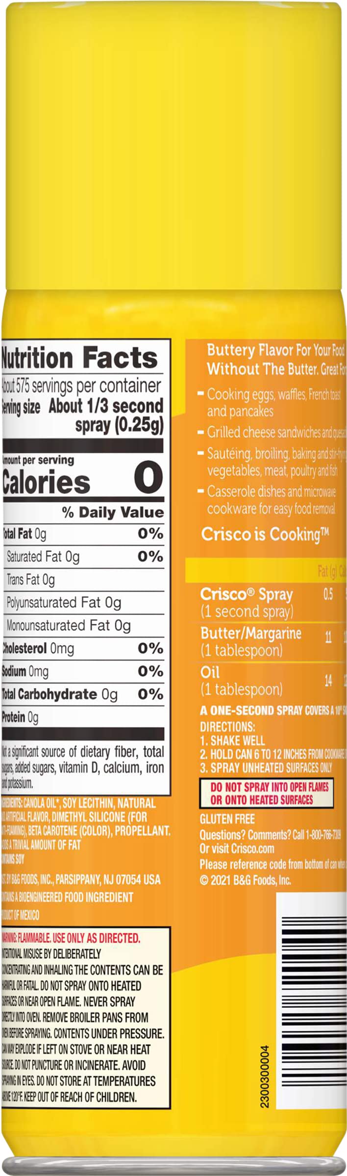 Crisco No-Stick Cooking Spray, Butter, 6 Ounce