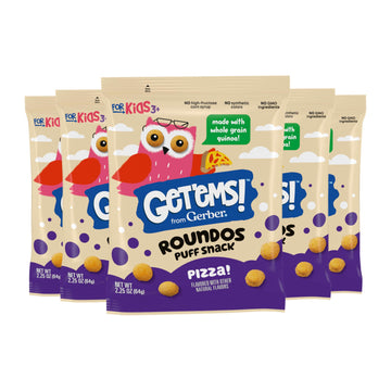 Get'Ems! From Gerber, Snacks For Kids, Pizza Roundos Puffs, Made With Whole Grain Quinoa, Calcium To Support Strong Bones - 5 Pa