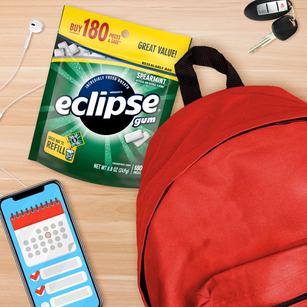 ECLIPSE Spearmint Back to School Sugar Free Chewing Gum, 180 Ct