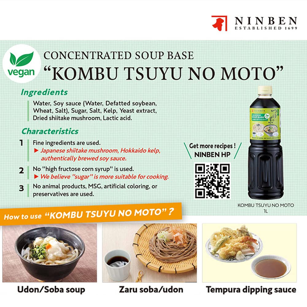 Ninben] Kombu Tsuyu  Vegan Japanese Hokkaido Kelp 3 Times Concentrated Soup Base  No Preservatives  Product Of Japan (33.8 Fl Oz