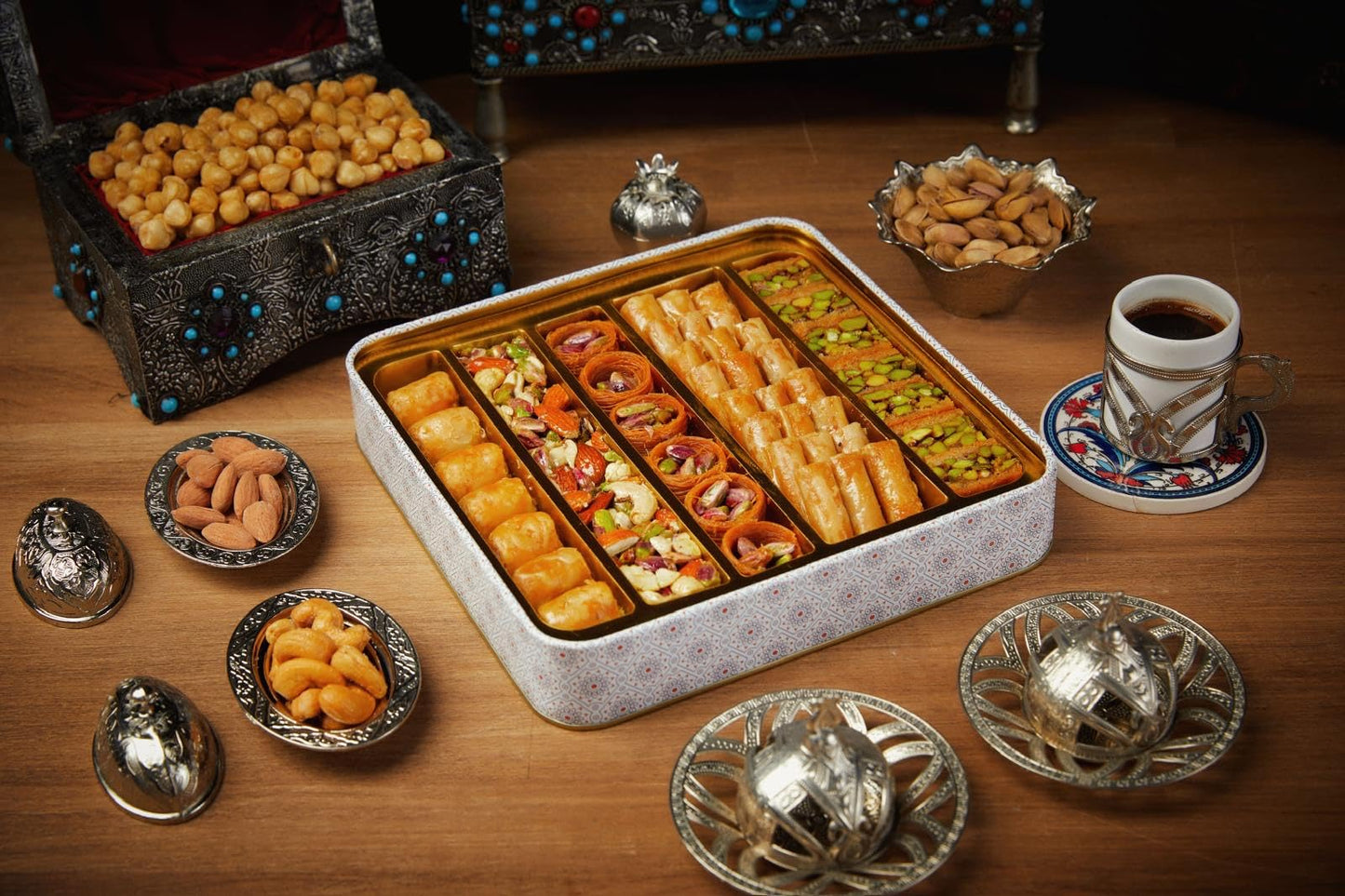 Sarah'S Candy Factory 1.1 Lb Assorted Premium Baklava Pastry Gift Box Halal Snacks, 500 Gr In A Metal Box Turkish Dessert Ideal
