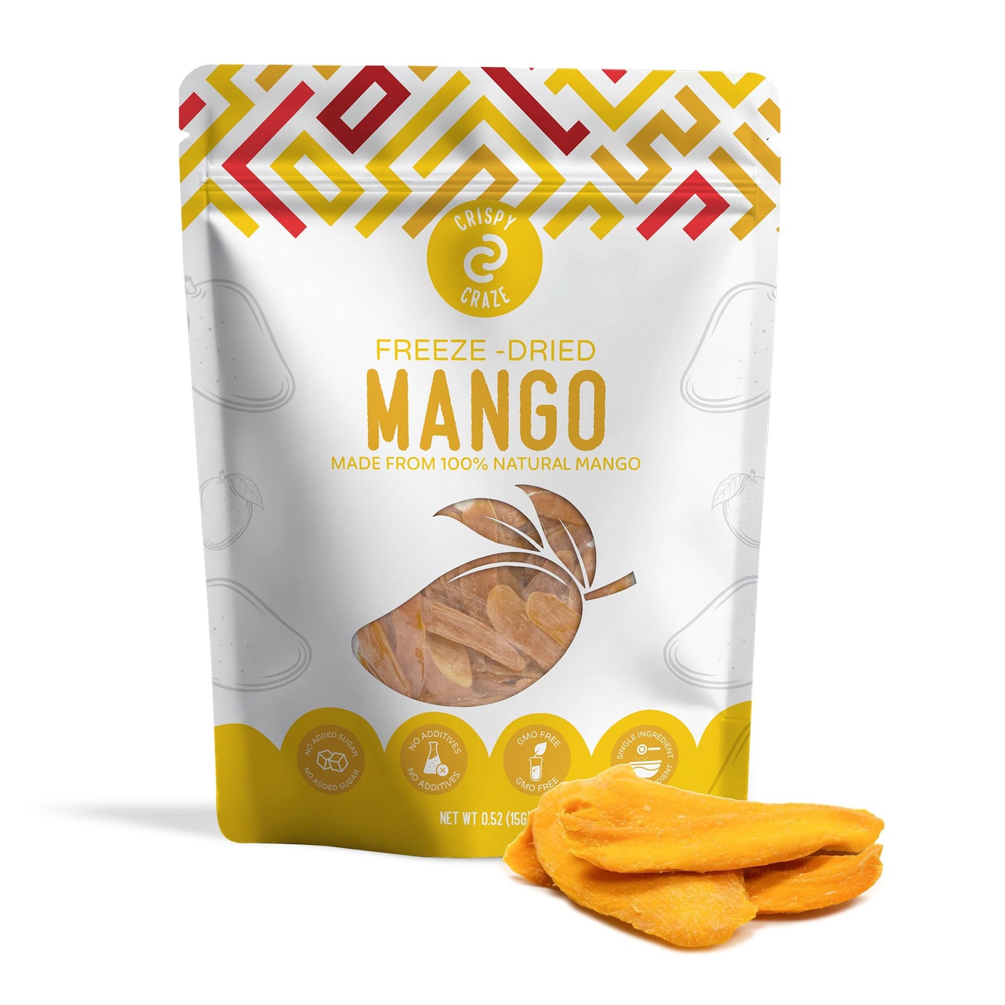Crispy Craze Freeze Dried Mango (12 Snack Sized Bags, 0.52 Oz Each), Sliced Mango Fruit Crisps, Non Gmo, Healthy Snack, No Added