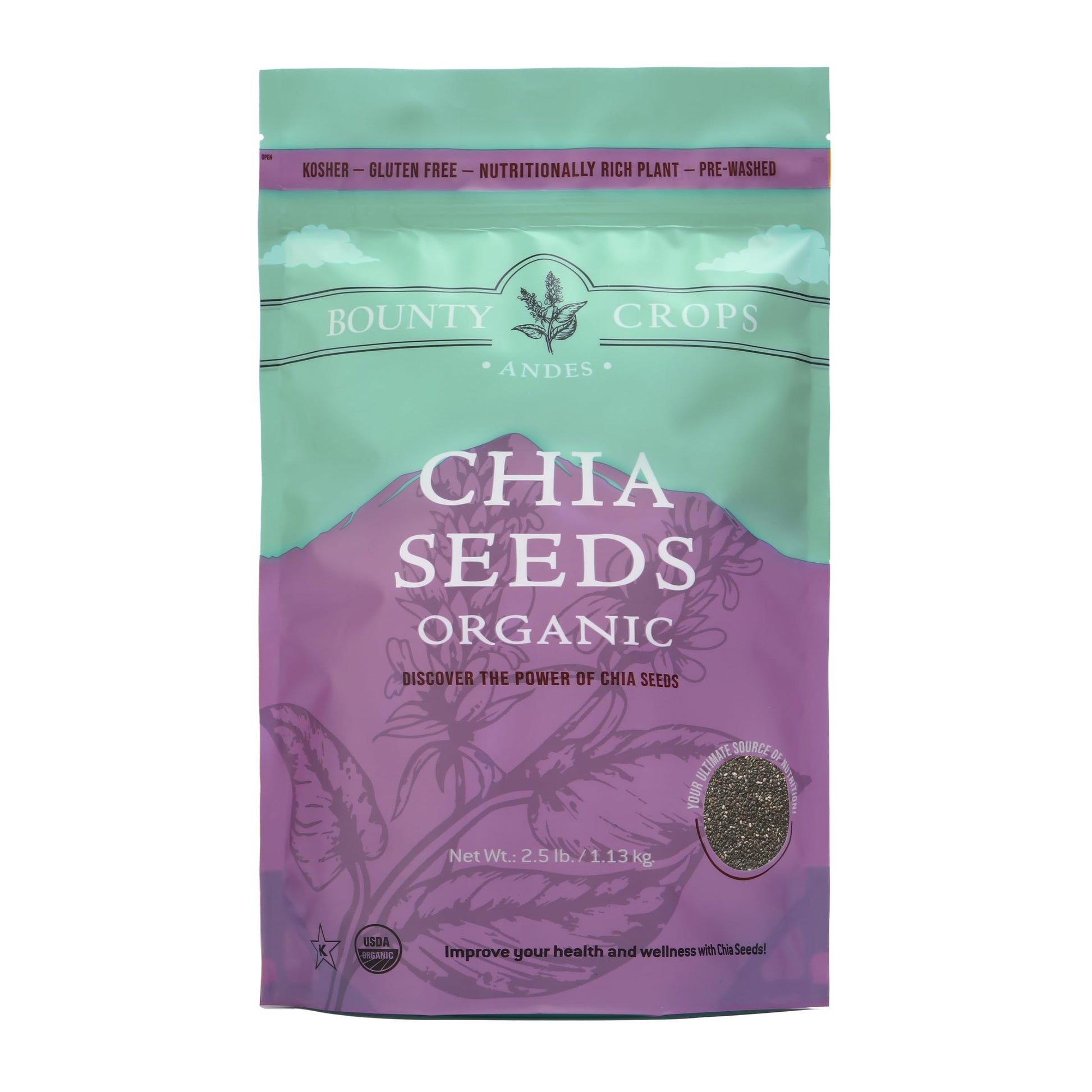 Bounty Crops Organic Chia Seeds (2.5 lb, 40 oz), High in Omega-3, Fiber, and Antioxidants, Non-GMO, Gluten-Free, 38 Servings, Ko