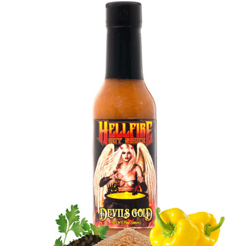 Hellfire Devil'S Gold Hot Sauce, Multi Award-Winning, Gourmet Fruit-Based Hot Sauce, Features Yellow Super Hot Peppers And Exoti