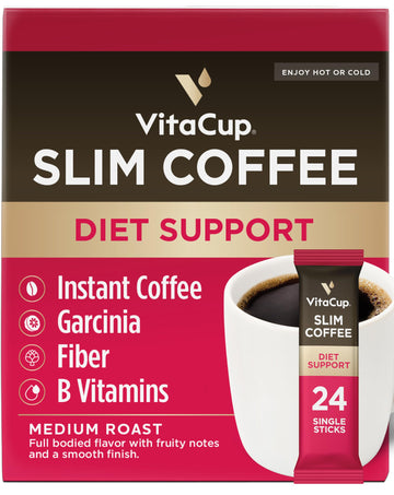 Vitacup Slim Instant Coffee Packets, With Garcinia, Fiber, B Vitamins, Bold & Smooth, Medium Dark Roast, 100% Arabica Coffee In