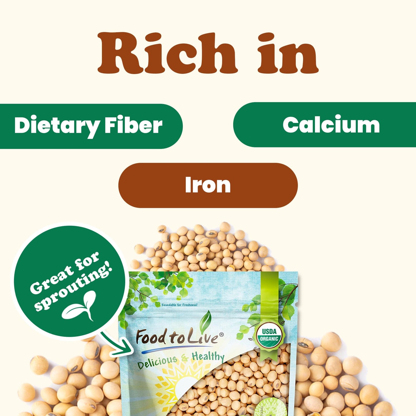 Food to Live Organic Soybeans, 12 Ounces - Dry Soy Beans, Pure and Natural, Nutritious Snack, High-Protein, Perfect for Soy Milk
