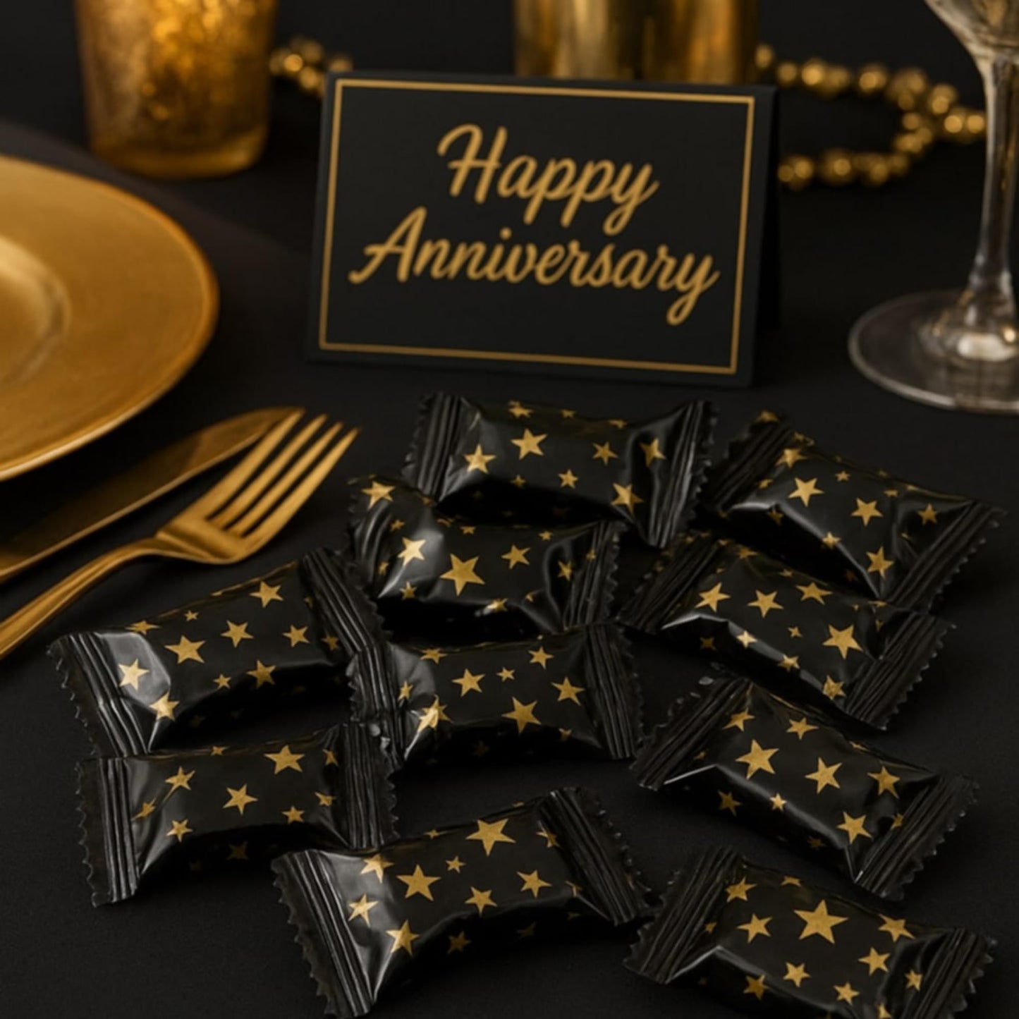 216 Count Black and Gold Buttermints Individually Wrapped Bulk - Wedding Mints, Thank You Candy, Party Favors, Graduation, Retir
