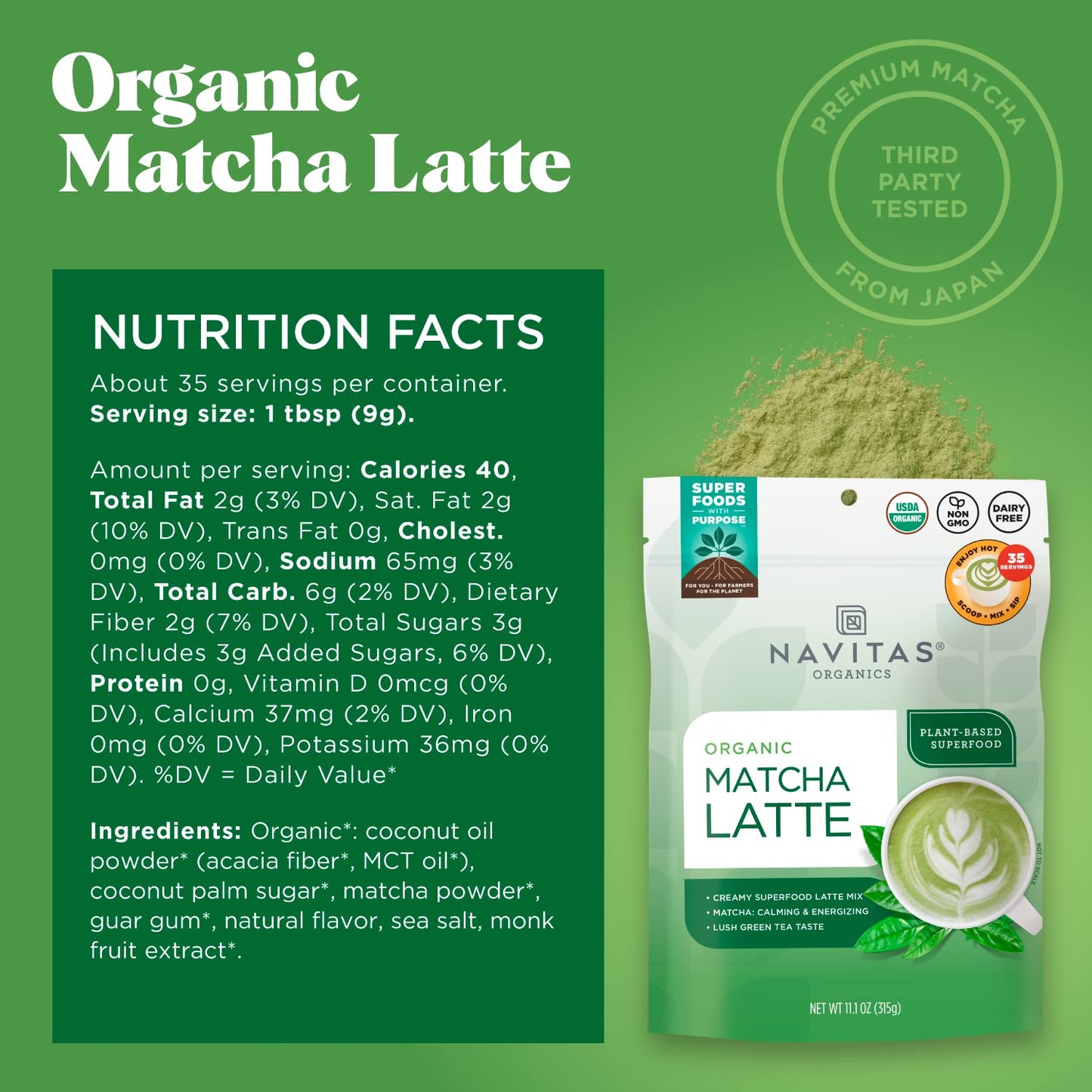 Navitas Organics Matcha Latte, 11.1Oz Value Size Bag, 35 Servings - Organic, Non-Gmo, Dairy-Free