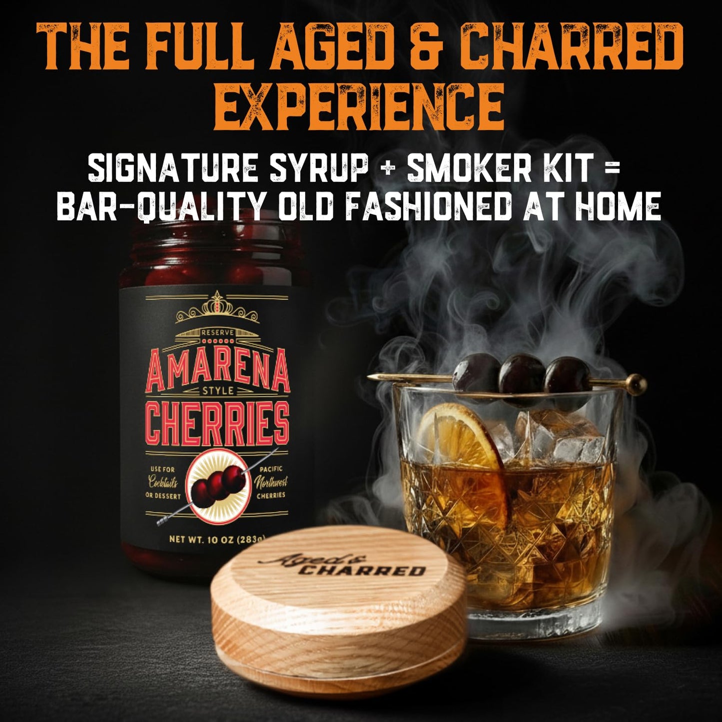Cocktail Amarena Cherries In Syrup, 10Oz (30+ Count) - Enhanced Spirit-Inspired Flavor Spirit-Inspired Flavor Cocktail Garnish - Black Cherries For Old Fashioned, Manhattan And Desserts, Made In Usa - Spirit-Inspired Flavor Gifts For Men Dads