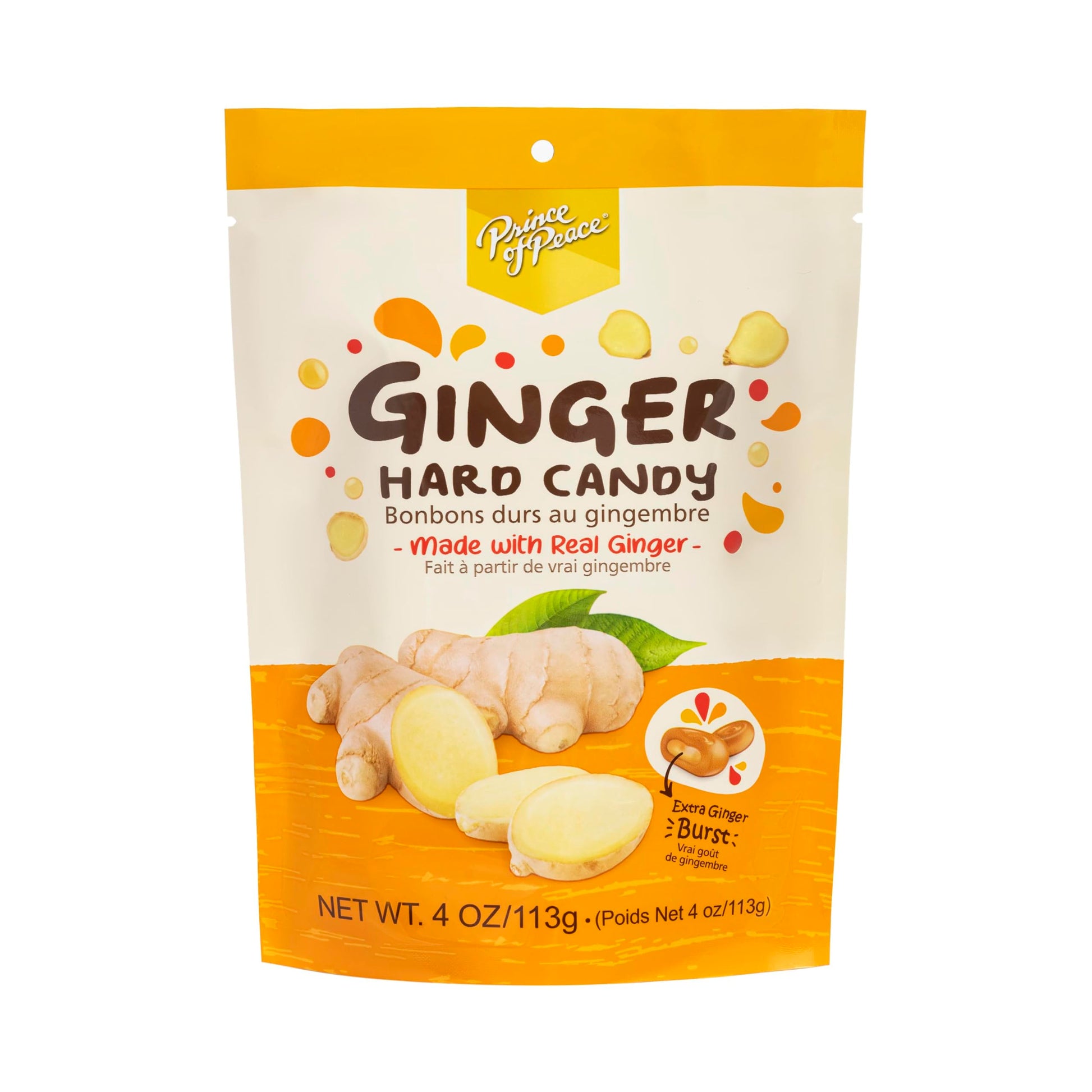 Prince of Peace Ginger Hard Candy with Center-Filled Burst, Made with Real Ginger, 2.2 lb Bag - Bold and Spicy Flavor, Natural D