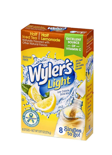Wyler'S Light Singles To Go Powder Packets, Water Drink Mix, Half Iced Tea & Half Lemonade, 8 Packets Per Box, 24 Total Packets