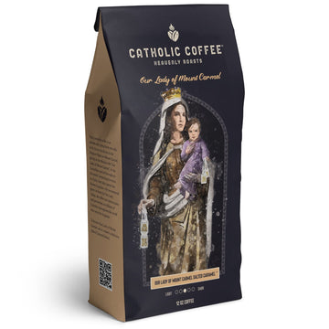 Our Lady of Mount Carmel Salted Caramel Catholic Coffee (Ground) 12oz - Small-Batch Craft Coffee, Gift for Catholic Faithful & C