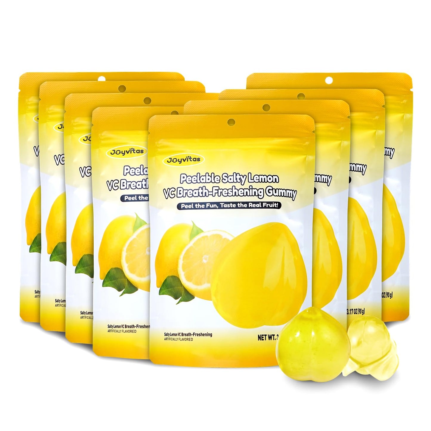 Joyvitas Peelable Gummy VC Lemon Candy - Low Sugar, Individually Wrapped, Resealable Snacks, 3.17oz (Pack of 8)