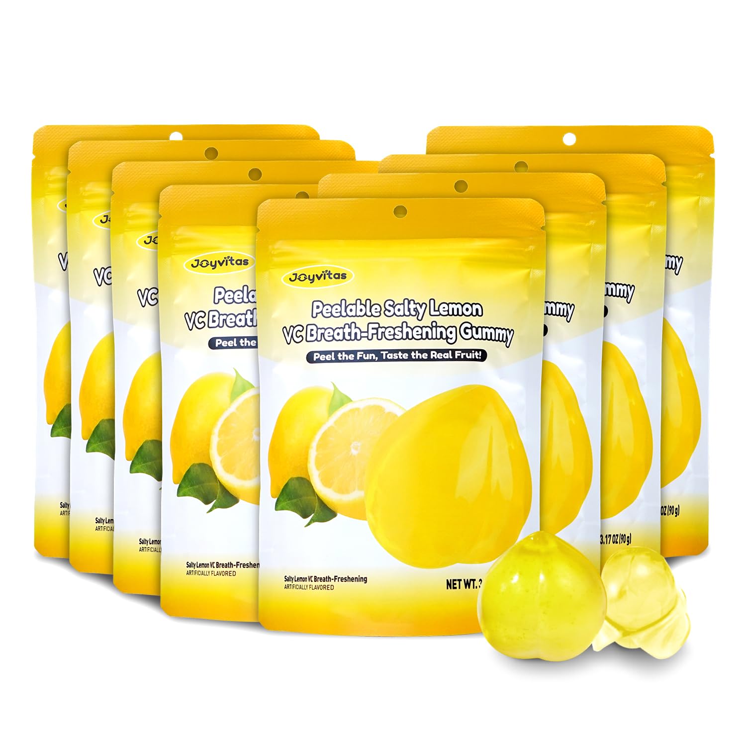 Joyvitas Peelable Gummy VC Lemon Candy - Low Sugar, Individually Wrapped, Resealable Snacks, 3.17oz (Pack of 8)