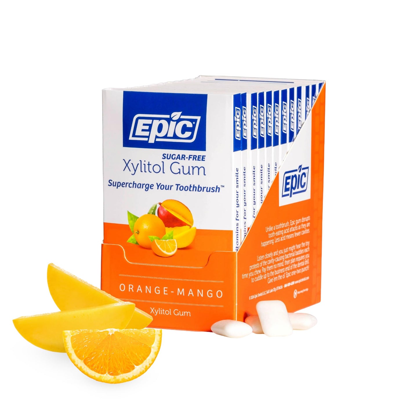 Epic 100% Xylitol Orange Mango Chewing Gum - Sugar Free  Aspartame Free Dental Gum - Supports Oral Health & Fresh Breath - 12 Pieces (Pack Of 12)