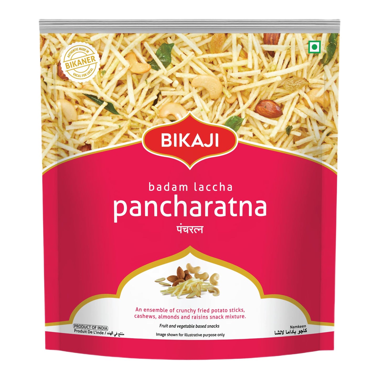 Bikaji Badam Laccha Pancharatna – 12.34 Oz (350G) | Enhanced Indian Namkeen Snack With Almonds, Cashews & Raisins | Crispy, Spicy & Flavorful Blend | Authentic Taste From Bikaner | Tea-Time Trea